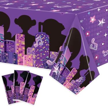 Imagem de Feuid Gniea Toalhas de mesa para cantores pop coreanos – 3 toalhas de mesa musicais de cantores de ídolos coreanos descartáveis de plástico à prova d'água, suprimentos de festa de desenho animado roxo
