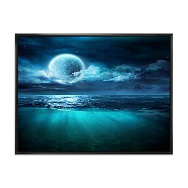 Imagem de DesignQ Romantic Moon Over Deep Blue Sea II - Impressão artística de parede emoldurada náutica e litorânea