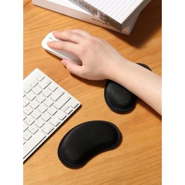 Imagem de Pacote com 2 mouse pad ergonômico com descanso de pulso, suporte de gel de espuma de memória, base antiderrapante, tecido de lycra confortável, para escritório e jogos, preto