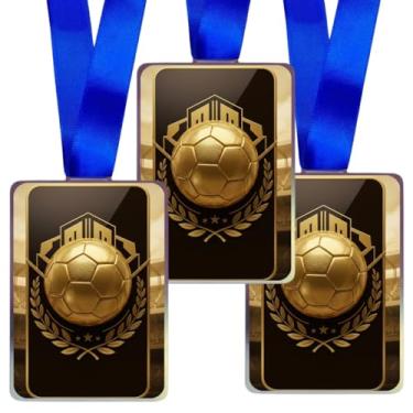 Imagem de Kit 5 Medalhas De Futebol Honra Ao Mérito Com Fita Azul