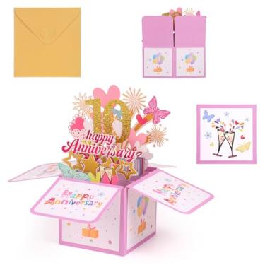Imagem de Penitue Cartão Pop-Up de 10º Aniversário, Fogos de Artifício Coloridos em Forma Coração e Borboleta Cartões Aniversário 3D com Cartão Comemorativo e Envelope Cartões Pop-Up para Esposa Marido Casal