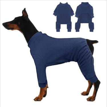 Imagem de IECOii Pijama de cachorro grande, pijamas de lã quente para inverno, outono, primavera, casacos macios e elásticos para uso interno e externo, lavável na máquina, azul marinho, tamanho 3GG