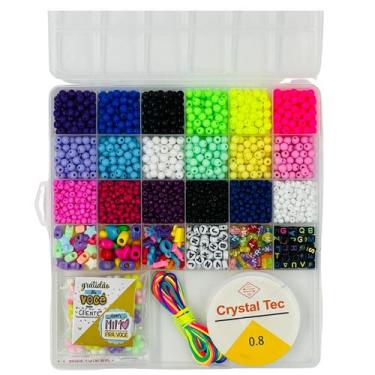 Imagem de Kit Miçanga Infantil 2300pçs Pulseiras Coloridas Bijuterias + Caixa - 