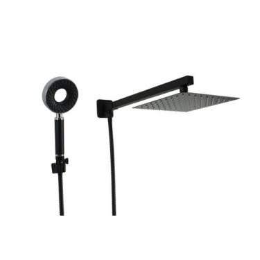 Imagem de Ducha Inox 304 20 cm Preto com Ducha Manual 3 Jatos - AMG Metais