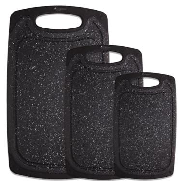 Imagem de BETA SPACE Tábua de corte, conjunto de 3 tábuas de corte de plástico de cozinha antiderrapantes com alça de aderência, sulcos de suco, sulcos de moagem, grandes tábuas de cortar para carne, legumes,