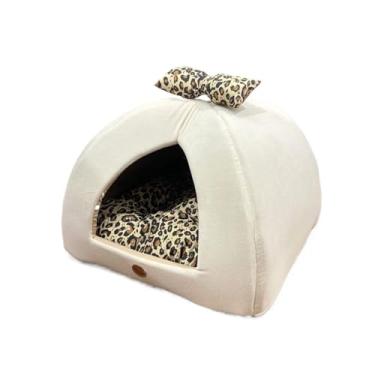 Imagem de Cama Pet Para Gato Ou Cachorro Pequeno Almofada Removivel Dupla Face Fundo Impermeavel Tamanho M E G(Bege Onça,G)