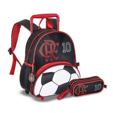 Imagem de Mochila Rodinhas Flamengo e Estojo Kit Escolar Infantil Futebol-Unissex