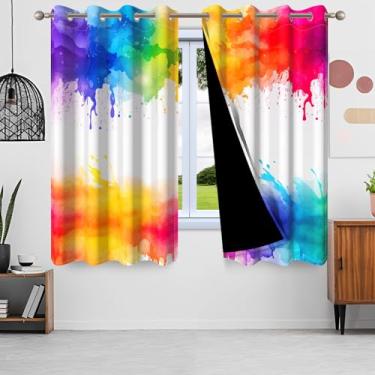 Imagem de SIEDYCV Cortinas blackout com pintura salpicada em aquarela de 133 x 153 cm, arte abstrata, grafite, colorido, respingos, cortinas de janela com ilhós e forros pretos para quarto de bebê, 2 painéis