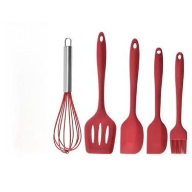 Imagem de Kit UtensíLios de Cozinha Silicone de 5，Colher Silicone，Multicolorido，Adequado para Restaurantes e Cozinhas(vermelho)