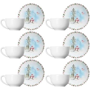 Imagem de Conjunto de 6 Xícaras de Chá com Pires de Cerâmica Snow 250ml - Alleanza