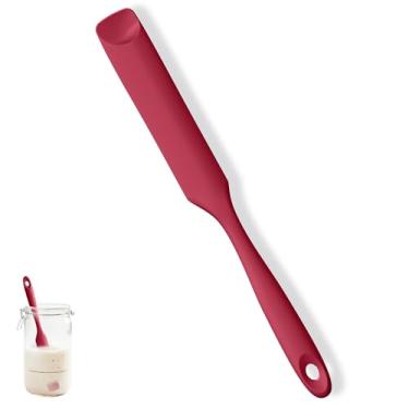 Imagem de U-Taste Espátula de frasco de silicone para iniciantes de massa fermentada: espalhador de geleia de grau alimentício longo, raspador de tigela resistente com ponta de colher flexível, ferramenta de