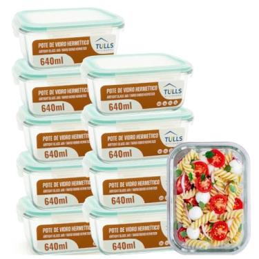 Imagem de Conjunto de 9 Potes de Vidro com Tampa Hermética, Marmita para Alimentos, 640ml, Trava de Segurança