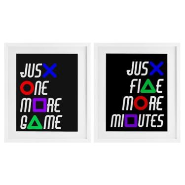 Imagem de Stupell Industries Conjunto de impressão emoldurada cinza com frases de símbolos de botão Gamer, design de Kim Allen, 53 x 43 cm