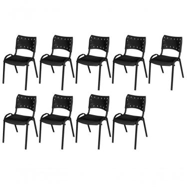 Imagem de Cadeira Iso Base Preto Igreja, Escola, Escritório - Preto Kit 9 Peças
