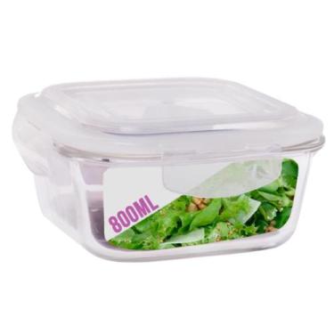 Imagem de Pote Vidro 800ml Quadrado Marmita Tampa Hermético Não Vaza - DONA LAUR
