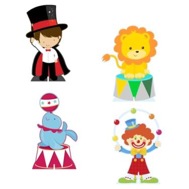 Imagem de KIT 4 Displays Circo Menino 20cm - Vinil Fosco Sem Reflexo - Totem Decoração Festa Infantil Aniversário
