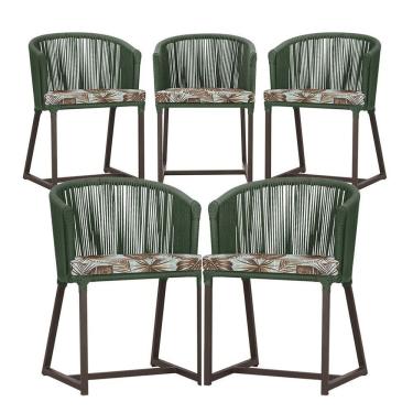 Imagem de 5 Cadeiras De Jantar Noronha Marrom Corda Náutica E6 Trama Verde