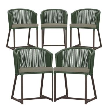 Imagem de 5 Cadeiras De Jantar Noronha Marrom Corda Náutica E8 Trama Verde