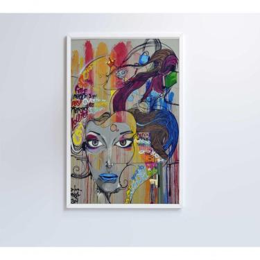 Imagem de Quadro Grafite Mulher 80x120 Cm Adesivo Fotográfico