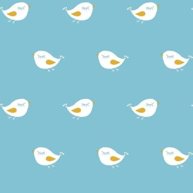 Imagem de Papel De Parede Infantil Passarinhos Azul E Branco Ff4005