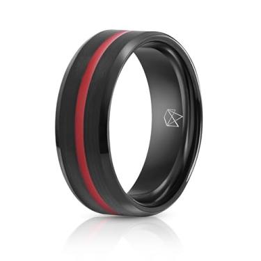 Imagem de EMBR Anel de tungstênio Infinity – Aliança de carboneto de tungstênio de 8 mm com acabamento fosco escovado e incrustação colorida – Anel de casamento ou declaração chanfrado de alto polimento para