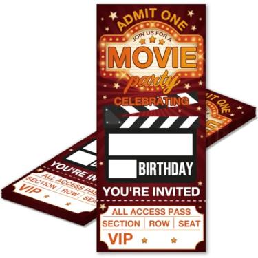 Imagem de MQCLYSG Convites de festa de cinema, pacote com 20, convites de ingressos para tema de filme com envelopes, cartões para festas de aniversário de meninos e meninas