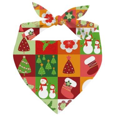 Imagem de Bandanas para cães, bandana para cães de Natal, boneco de neve, árvore de Natal, meias vermelhas para animais de estimação, bandana de férias para cães pequenos e médios, cachecol triangular para