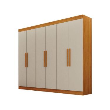Imagem de Guarda Roupa Casal 6 Portas 4 Gavetas Canadá S- Espelho Com Pés - Leifer Móveis Cinamomo-off White