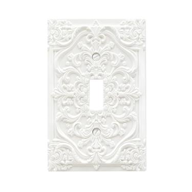 Imagem de Wpshijia Placas decorativas para interruptores de luz, giz, branco, 3D, floral, relevo, 1 interruptor de luz, placa de parede, interruptor único, capas de tomada para quarto, decoração de casa