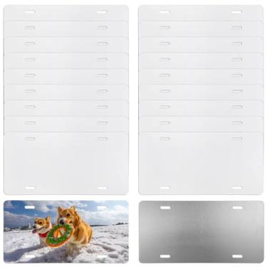 Imagem de 20 placas de licença em branco de sublimação, placas de metal de 15 x 30 cm para impressão personalizada, design de cachorro incluído, superfície lisa, perfeita para projetos DIY e presentes