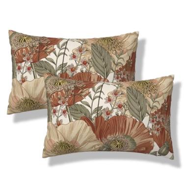 Imagem de VIREOTHIA Conjunto de 2 capas de almofada floral vintage floral botânica decorativa para casa de fazenda, retangular, 30 x 50 cm, capas de almofada para decoração de sofá-cama
