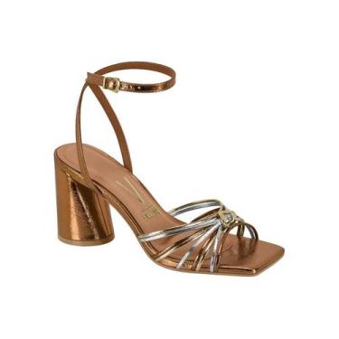 Imagem de Sandália Vizzano Feminina De Salto Bloco Com Tiras Finas Bronze, Bronz