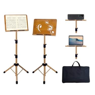 Imagem de Suporte de música portátil – Suporte dobrável de música e livro com bolsa de transporte, suporte de pódio dobrável de madeira e metal de altura ajustável para partituras, leitura, bíblia, laptop