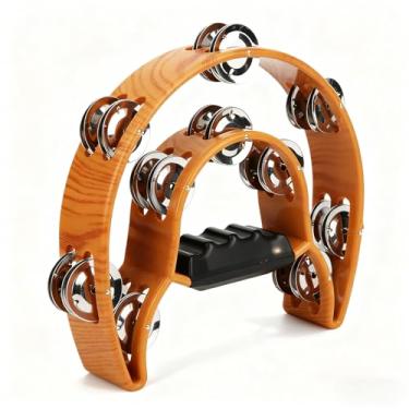 Imagem de Pandeiro de fileira dupla, pandeiro de mão meia lua, tambor de percussão de metal com alça ergonômica, instrumento musical adulto para igreja, KTV, festa