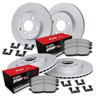 Imagem de R1 Concepts GEOMET Conjunto de rotor de freio a disco com pastilhas Oe Optimum e hardware dianteiro e traseiro BMW 328i xDrive 2013-2021, 230i, 428i, 430i, 430i xDrive, 328d xDrive, 230i xDrive, 428i