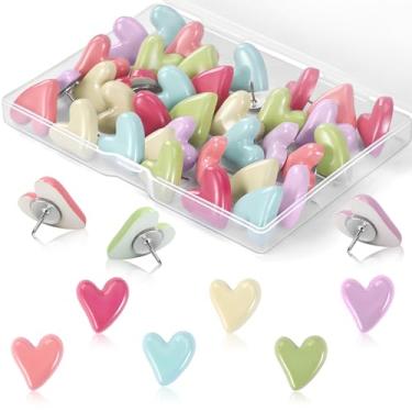 Imagem de 50 peças de pinos coloridos de coração, pinos de pressão fofos para quadro de cortiça e quadro de avisos, pinos decorativos para quadro de avisos, acessórios de quadro de avisos, escritório, casa