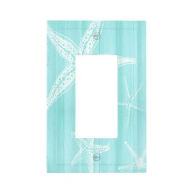 Imagem de BHGAHD Capas decorativas vintage de madeira azul estrela do mar náutica 1 gangue interruptor de luz interruptor de luz decorativa única capas de interruptor de luz placa frontal para quarto decoração