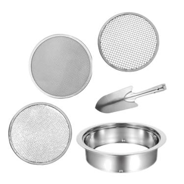 Imagem de RNXRZANK Conjunto de Peneira de Solo com Malhas Intercambiáveis, Ferramenta para Jardim, Peneira para Vasos, Terra Vegetal, Pedras, Areia, Pá de prata de 3 malhas, Tamanho real