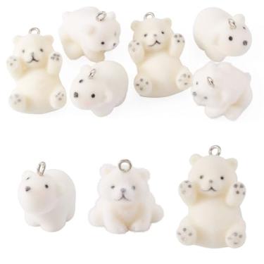 Imagem de Boutigem Pingentes de urso polar branco, 6 peças, pingentes de urso de resina flocagem 3D fofos de animais de desenho animado para artesanato faça você mesmo, colar, brinco, pulseira, chaveiro