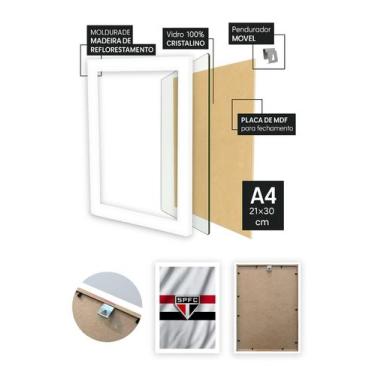 Imagem de Quadro São Paulo FC Retrô com Vidro e Moldura Branca Tam:A4 - Spark Lo