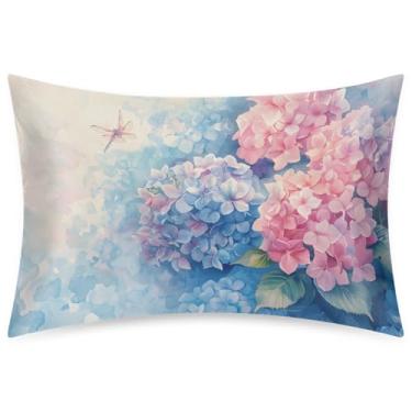 Imagem de Fronha Queen Size de cetim de seda para cabelo e pele, capa de almofada, macia, deslizante, flor, azul, rosa, libélula, fronhas, com fecho de envelope para dormir, mulheres, homens, crianças, 50,8 x