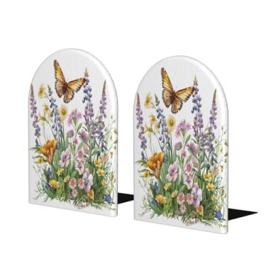 Imagem de Borboleta de flor simples grande suporte de livros de madeira decorativo antiderrapante resistente terminais de livro para mesa de escritório em casa biblioteca de estudo escolar divisórias de livros