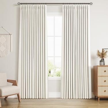 Imagem de Cortinas blackout plissadas 100% de linho, cortinas blackout completas de 213 cm para quarto, sala de estar, boho, casa de fazenda, creme, natural, escurecimento, isolamento térmico, cortinas com