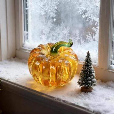 Imagem de 1 peça de enfeite de abóbora de cristal amarelo grande, adequado para decoração de mesa de armário de vinho de entrada, presente