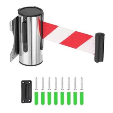 Imagem de HGTRH Barreira de cinto retrátil de montagem na parede, barreira retrátil de aço inoxidável, cordão de segurança, controle de multidão para aeroportos, bancos, mercearia, loja, estádio, 5 m