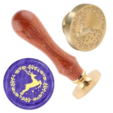 Imagem de Carimbo de lacre de cera de Natal carimbo de selagem de alce latão e uma alça de madeira carimbos cabeça para cartões de natal convites de festa carta envelope cartões de felicitações presentes
