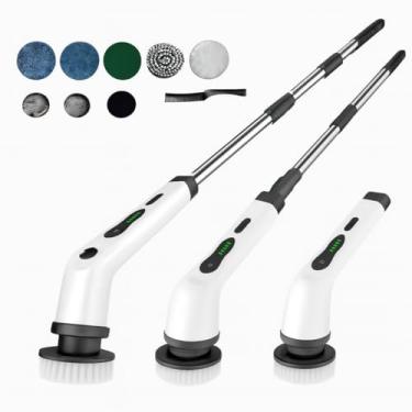 Imagem de Escova De Limpeza 9 Em 1 Recarregavél Elétrica Giratória Com Cabo Alongador- Para Banheiro, Cozinha e Janelas
