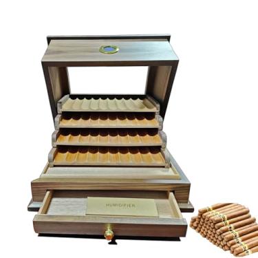 Imagem de HGTRH Gabinete umidificador de charuto, caixa de charutos com forro de cedro espanhol, umidificador digital, exibição de armazenamento multicamadas para 40 charutos