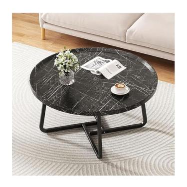 Imagem de HGTRH Mesas de encaixe redondas para sala de estar, conjunto de 2 mesas de centro modernas com suporte de aço carbono HDF empilhável para apartamento, sala de estar, quarto, varanda, preto 70 x 70 x