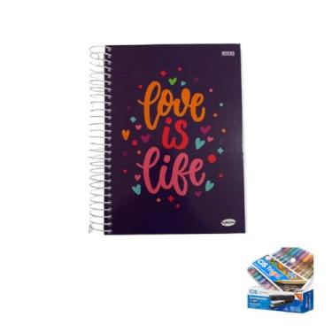 Imagem de Kit Caderno Femininos Capa Dura 400 Folhas KBOM + Caneta Trigel Metálica 10 Cores + Grampeador Metallic C-15